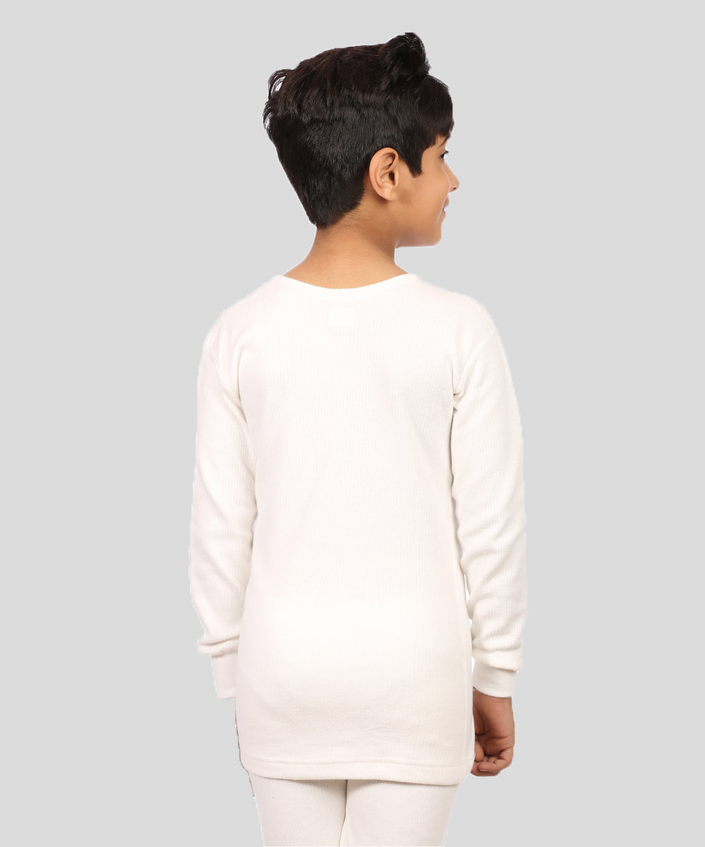 Neva Velveti Scoop Neck Full Sleeves Upper and Lower Thermal Upper for Kids Unisex (For Boys and Girls)-Off White