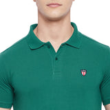 LIVFREE   Men Solid Color Polo Half Sleeve T-Shirt- Forest Green