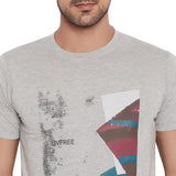 LIVFREE  Round Neck Men's T-Shirt in Printed Pattern Half Sleeve- 5% Milange Grey