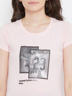 Neva Women's Round Neck Half Sleeve Printed Top-Light Pink