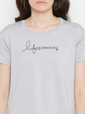 Neva Women's Round Neck Half Sleeve Top-Light Grey