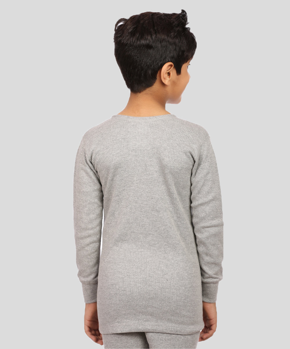 Neva Velveti Scoop Neck Full Sleeves Upper and Lower Thermal Upper for Kids Unisex (For Boys and Girls)-Milange Grey