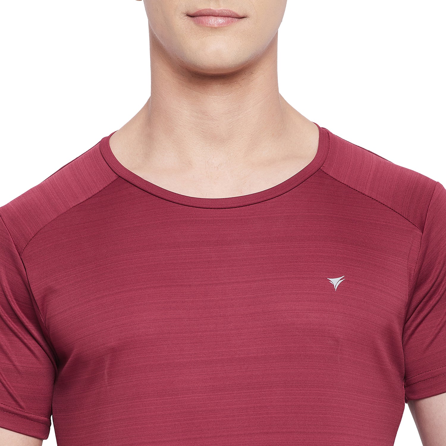 Neva Men Sweatfree Barcode Knit Round Neck Half Sleeve T-Shirt With Reflective Logo on Chest- Maroon