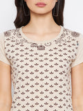Neva Round Neck Women's T-Shirt & Top in Printed Pattern Half Sleeve- Acru Mix