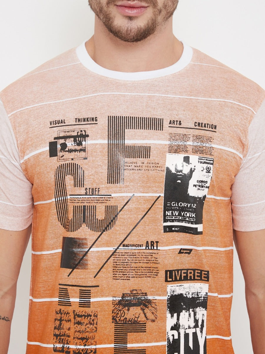LIVFREE Round Neck Half Sleeves Graphic Printed T-Shirt For Men- Orange