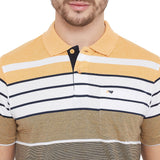 LIVFREE Polo Neck Men's T-Shirt in Multicolor Stripes Pattern Half Sleeve- Gold
