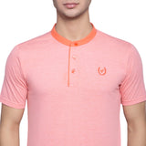 Neva Henley Neck Men's T-Shirt in Solid Pattern Half Sleeve- Lt.Coral
