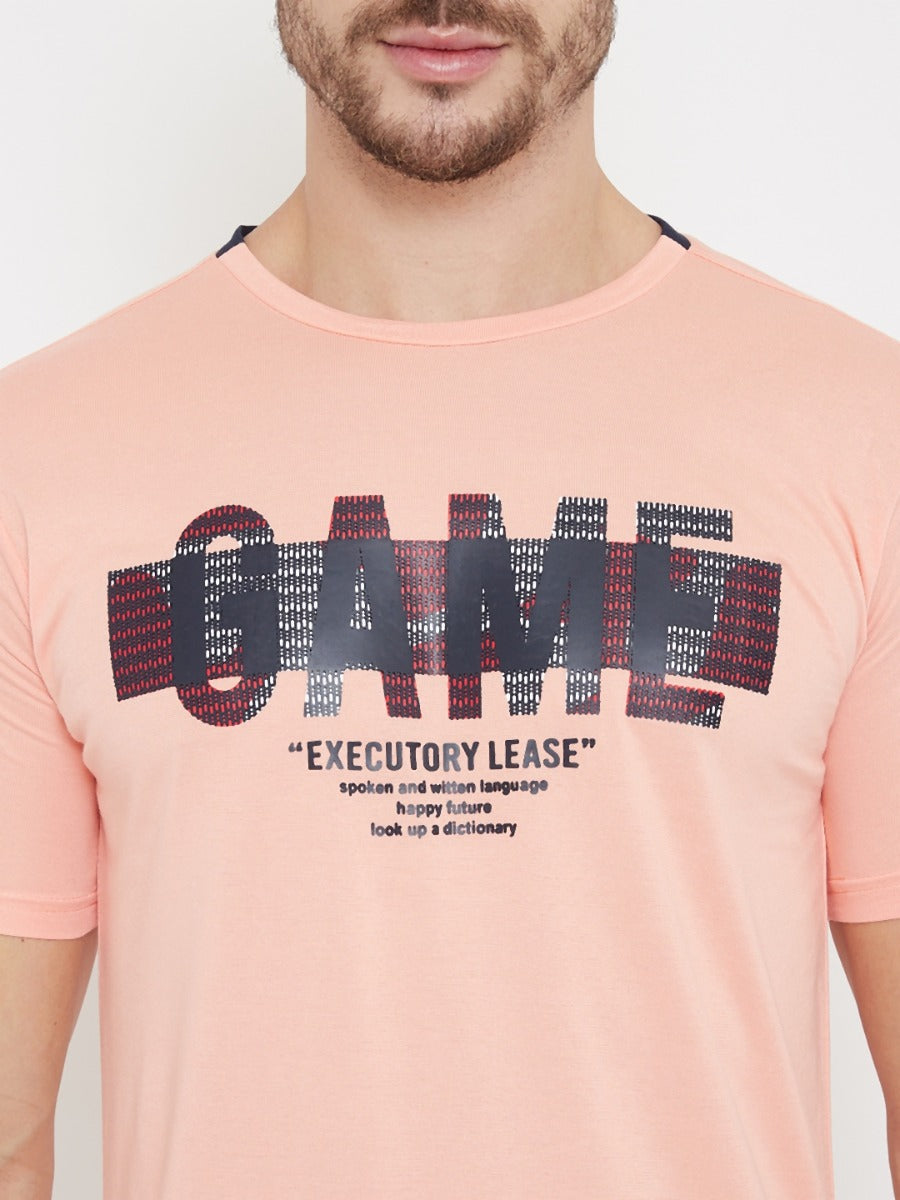 livfree Round Neck Half Sleeves Graphic Printed T-Shirt For Men- Peach