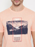 Round Neck Half Sleeves Graphic Printed T-Shirt For Men- Peach Mix