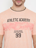 Round Neck Half Sleeves Graphic Printed T-Shirt - Peach Mix