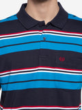 Stripe Polo T-Shirt Without Pocket For Men- Navy