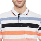 Polo Neck Half Sleeves Multicolor Striped T-Shirt With Pocket For Men- Orange