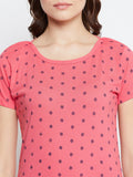 NEVA Round Neck Half Sleeve Front Printed T-shirt For Women-Coral