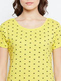 NEVA Round Neck Half Sleeve Front Printed T-shirt For Women-Lemon