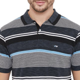 LIVFREE Polo Neck Men's T-Shirt in Multicolor Stripes Pattern Half Sleeve