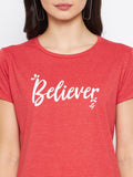 Neva Round Neck Women's T-Shirt & Top in Typographic print Pattern Half Sleeve- Carrot Mix
