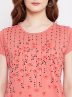 Neva Women's Regular Fit Graphic Printed Long T-Shirt -Lt. Coral