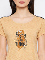 Neva Round Neck Women's T-Shirt & Top in Printed Pattern Half Sleeve- Mustard