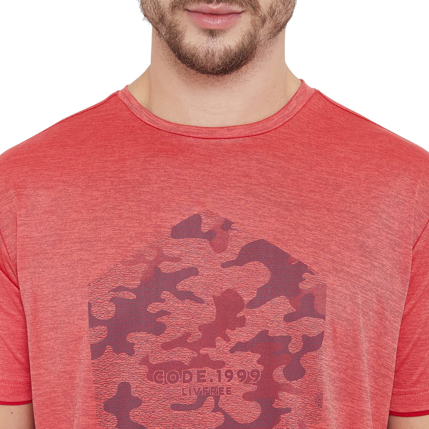 LIVFREE  Round Neck Men's T-Shirt in Printed Pattern Half Sleeve- Maroon Mix