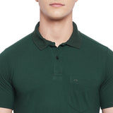 LIVFREE Men Solid Color Polo Half Sleeve T-Shirt with Chest Pocket- Bottle Green