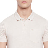 Neva Men Cotton Jacquard Solid Color Polo Half Sleeve T-Shirt- Oat Meal