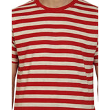 Round Neck Striper T-Shirt For Men- Acru milange