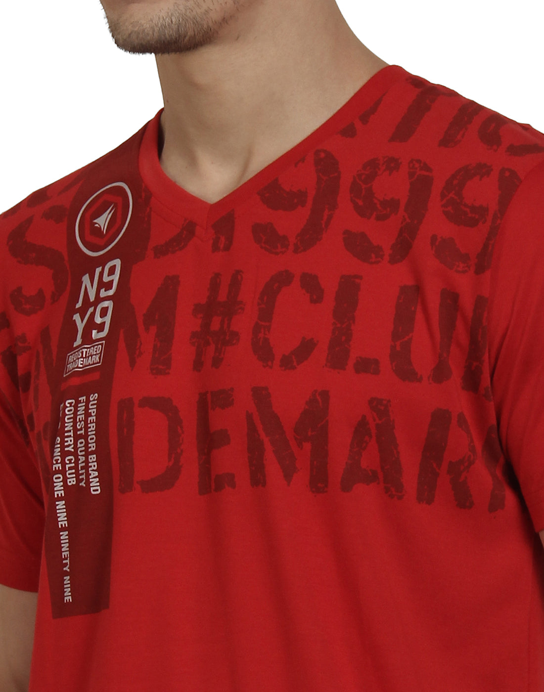 V Neck Printed T-Shirt For Men- Red