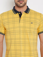 LIVFREE Polo Neck Men's T-Shirt in Checkered Pattern Half Sleeve