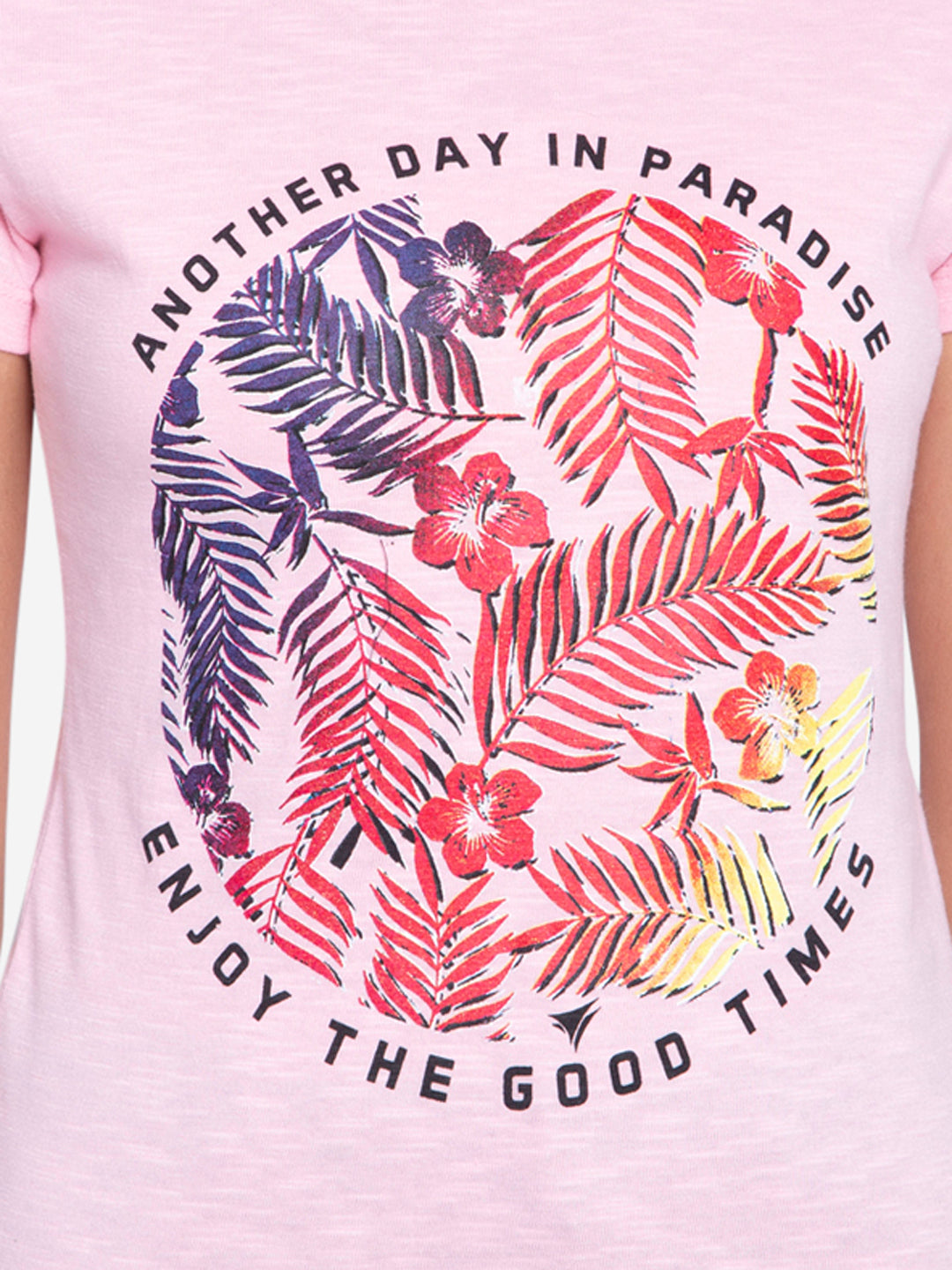 Neva Round Neck Women's T-Shirt & Top in Printed Pattern Half Sleeve- Light Pink