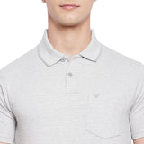 Neva Men Cotton Jacquard Solid Color Polo Half Sleeve T-Shirt- Grey Mix