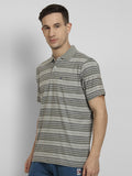 Neva Polo Neck Men's T-Shirt in Stripes Pattern Half Sleeve-15%Milange Grey