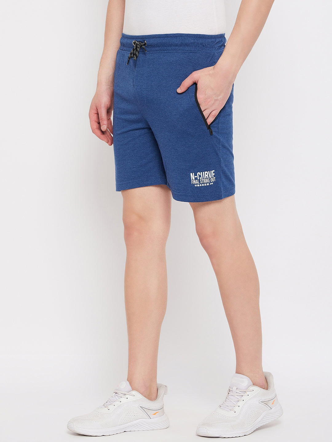 Livfree Men's Bermuda in Solid Pattern Both Side Zipper Pockets - Denim Milange