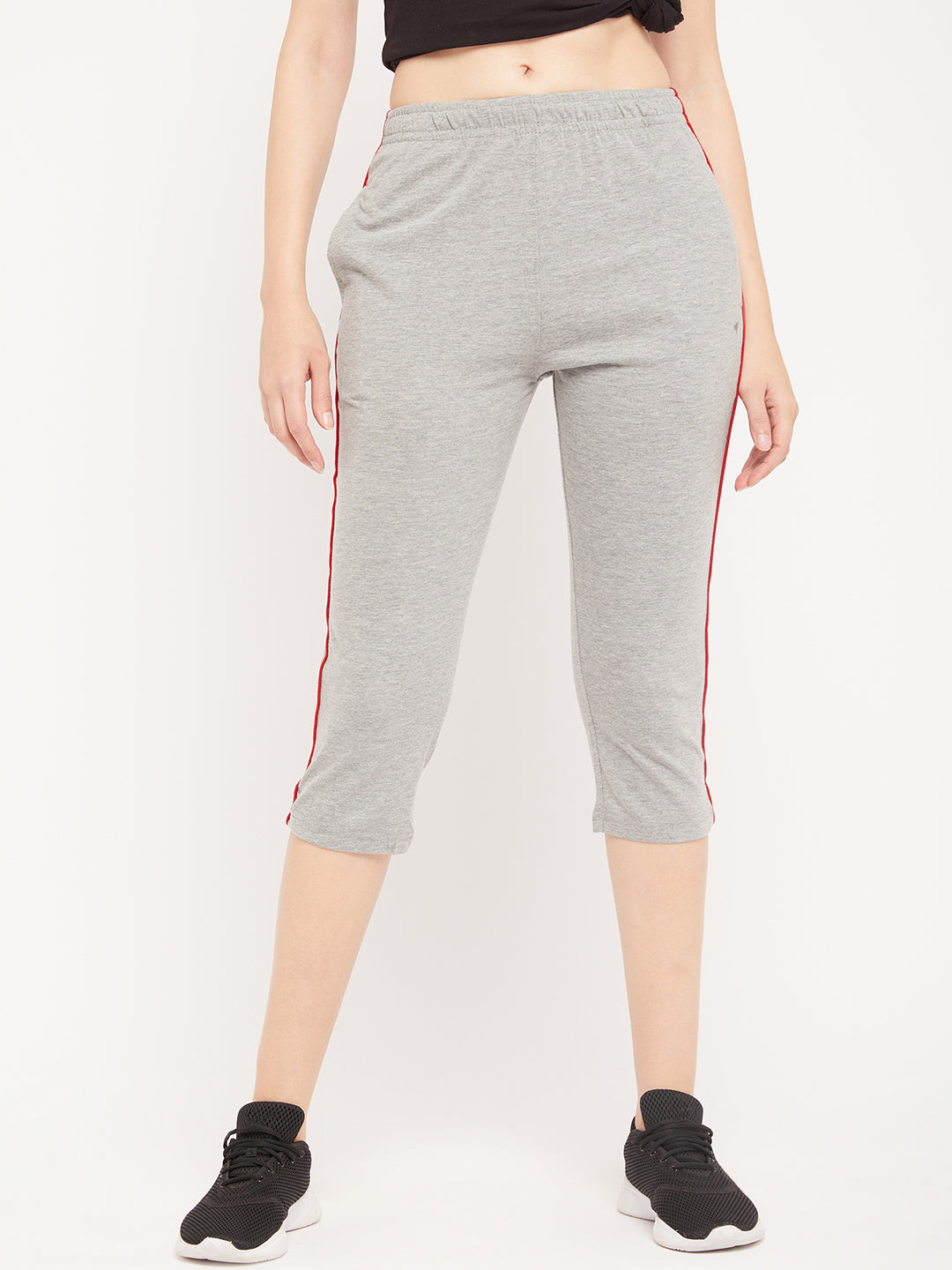 Neva Women's Capri in Solid Pattern Side pockets - Milange Grey