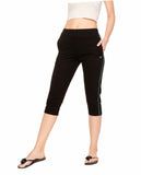 Neva Women's Capri in Elasticated Waistband with Side Pockets- Black