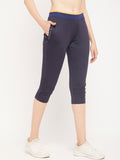 Livfree Women's Capri in Solid Pattern One side zipper pocket - Navy