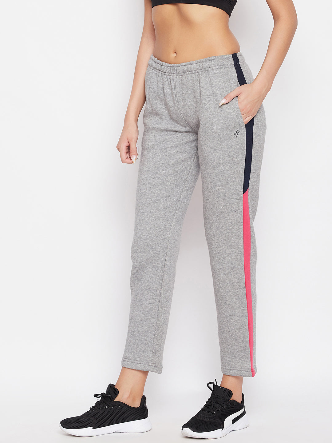 Livfree Women's Color Blocked Trackpant with pockets - 5% Milange Grey