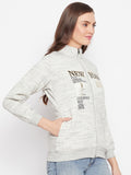 Livfree Women's Mock Collar Full Sleeves Milange Sweatshirt - Acru (Zipper)