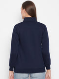 Livfree Women's Mock Collar Full Sleeves Solid Sweatshirt - Navy (Zipper)