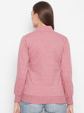 Livfree Women's Mock Collar Full Sleeves Sweatshirt - Pink Milange (Zipper)
