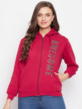 Livfree Women's Hoodie Full Sleeves Solid Sweatshirt - tango Red (Zipper)
