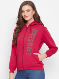 Livfree Women's Hoodie Full Sleeves Solid Sweatshirt - tango Red (Zipper)