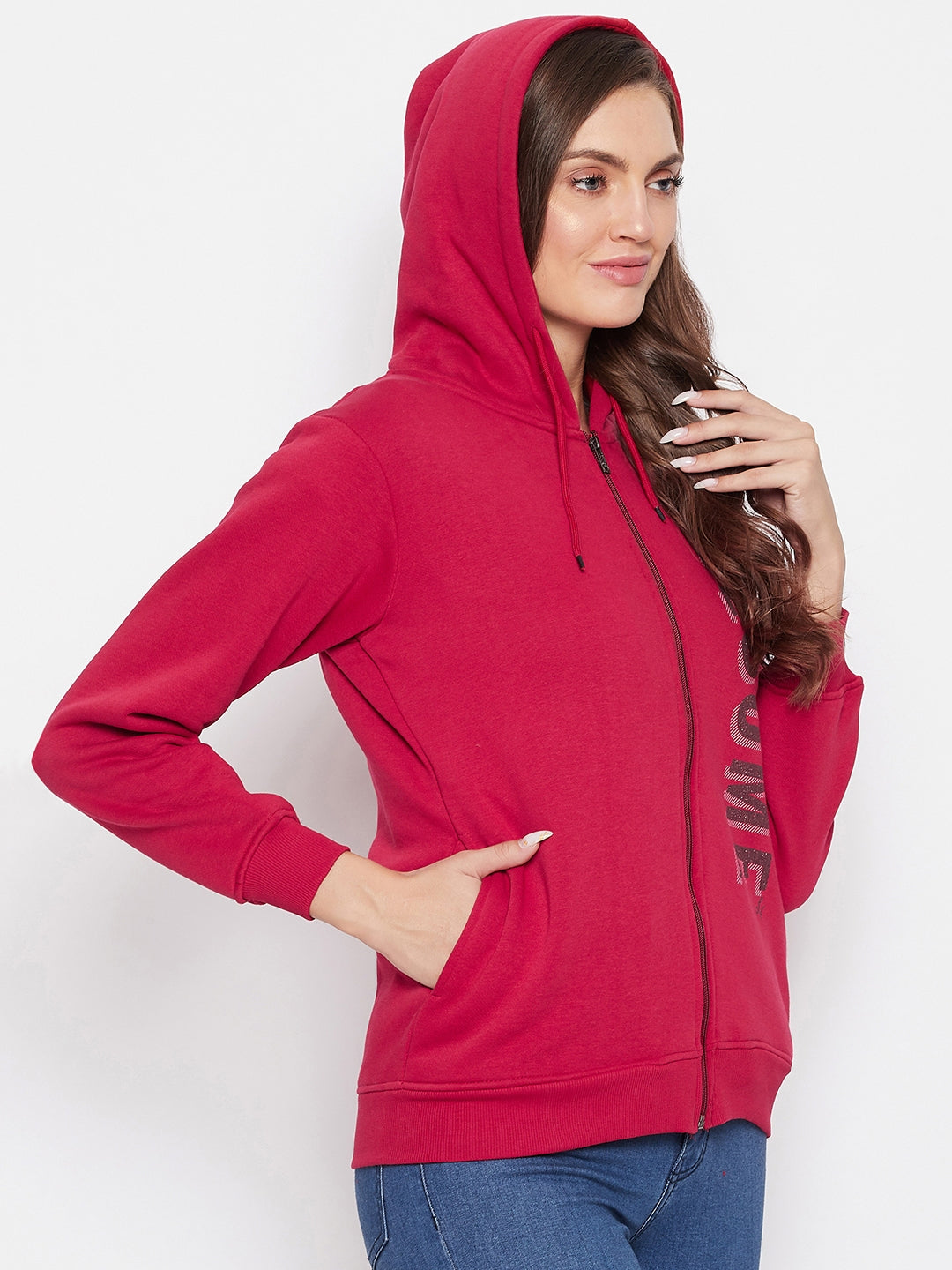 Livfree Women's Hoodie Full Sleeves Solid Sweatshirt - tango Red (Zipper)