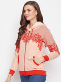 Livfree Women's Hoodie Full Sleeves Milange Sweatshirt - Peach Mix (Zipper)