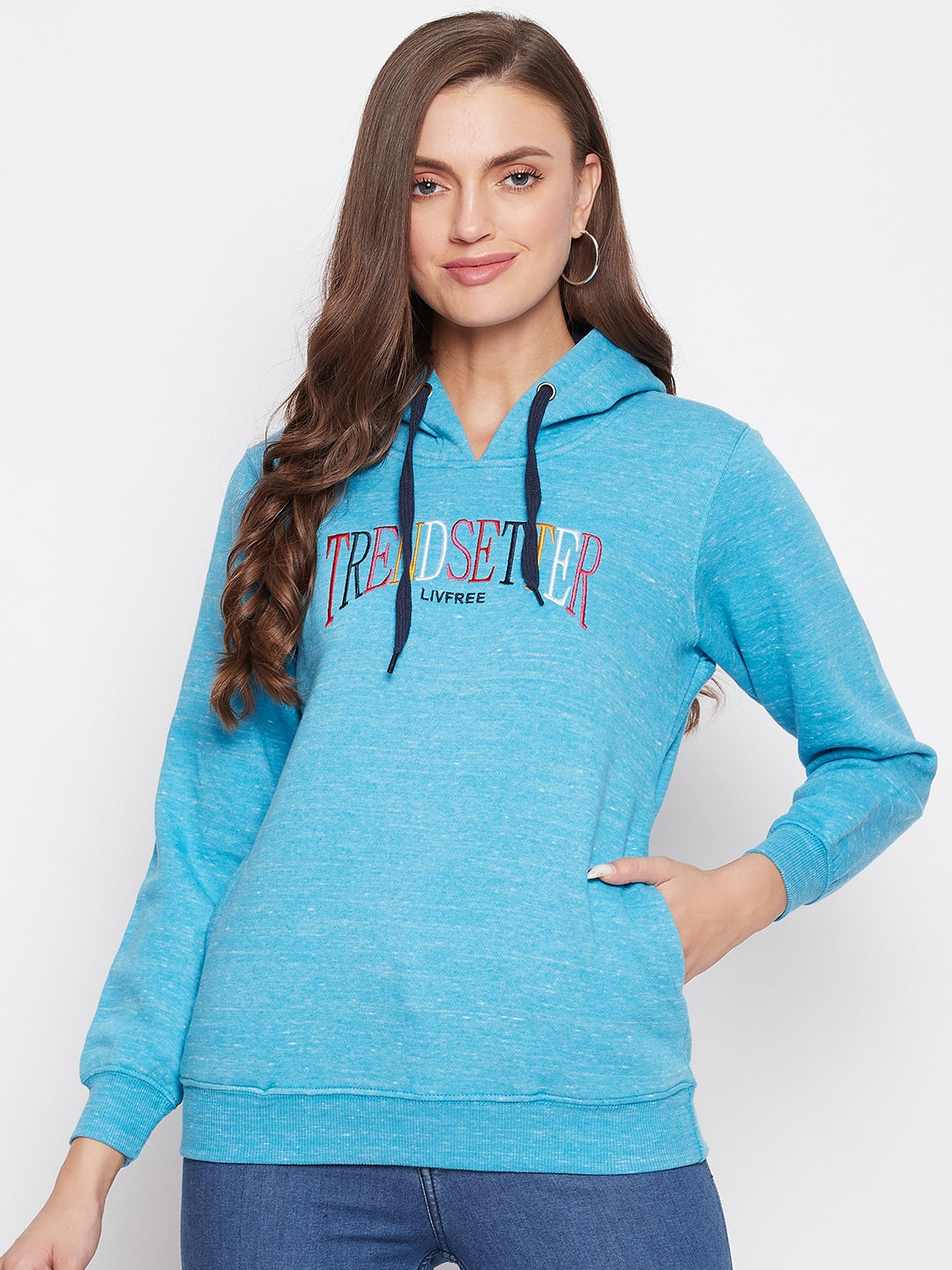 Livfree Women's Hoodie Full Sleeves Milange Sweatshirt - Vivid Blue