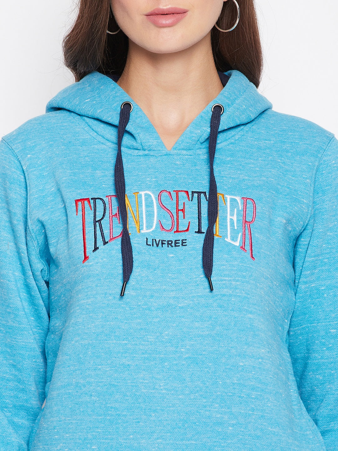Livfree Women's Hoodie Full Sleeves Milange Sweatshirt - Vivid Blue