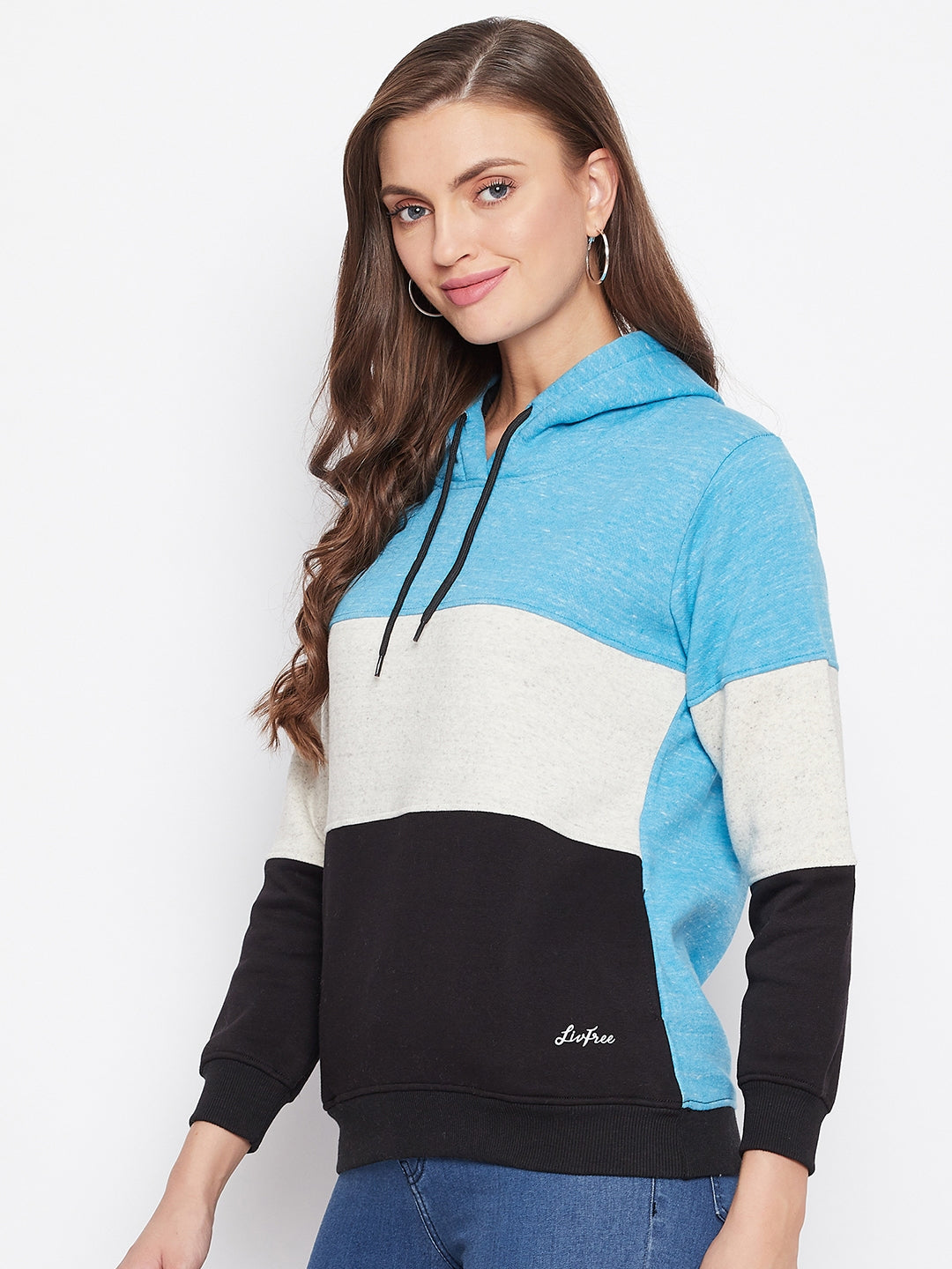 Livfree Women's Hoodie Full Sleeves Color Blocked Sweatshirt - Vivid Mix