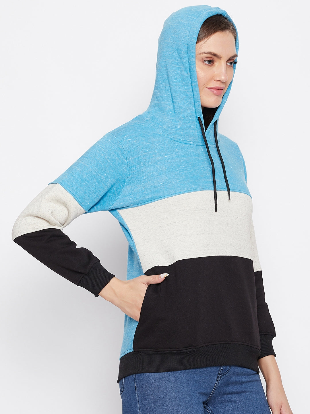 Livfree Women's Hoodie Full Sleeves Color Blocked Sweatshirt - Vivid Mix