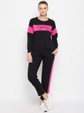 Livfree Women's Round Neck Full Sleeves Color Blocked Tracksuit - Black