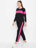 Livfree Women's Round Neck Full Sleeves Color Blocked Tracksuit - Black