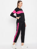 Livfree Women's Round Neck Full Sleeves Color Blocked Tracksuit - Black